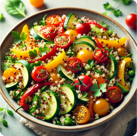 Ensalada de quinoa con verduras asadas, una receta saludable y nutritiva ideal para una dieta equilibrada.