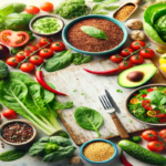 Ingredientes frescos y coloridos para recetas de comida saludable, ideales para una dieta nutritiva y equilibrada.